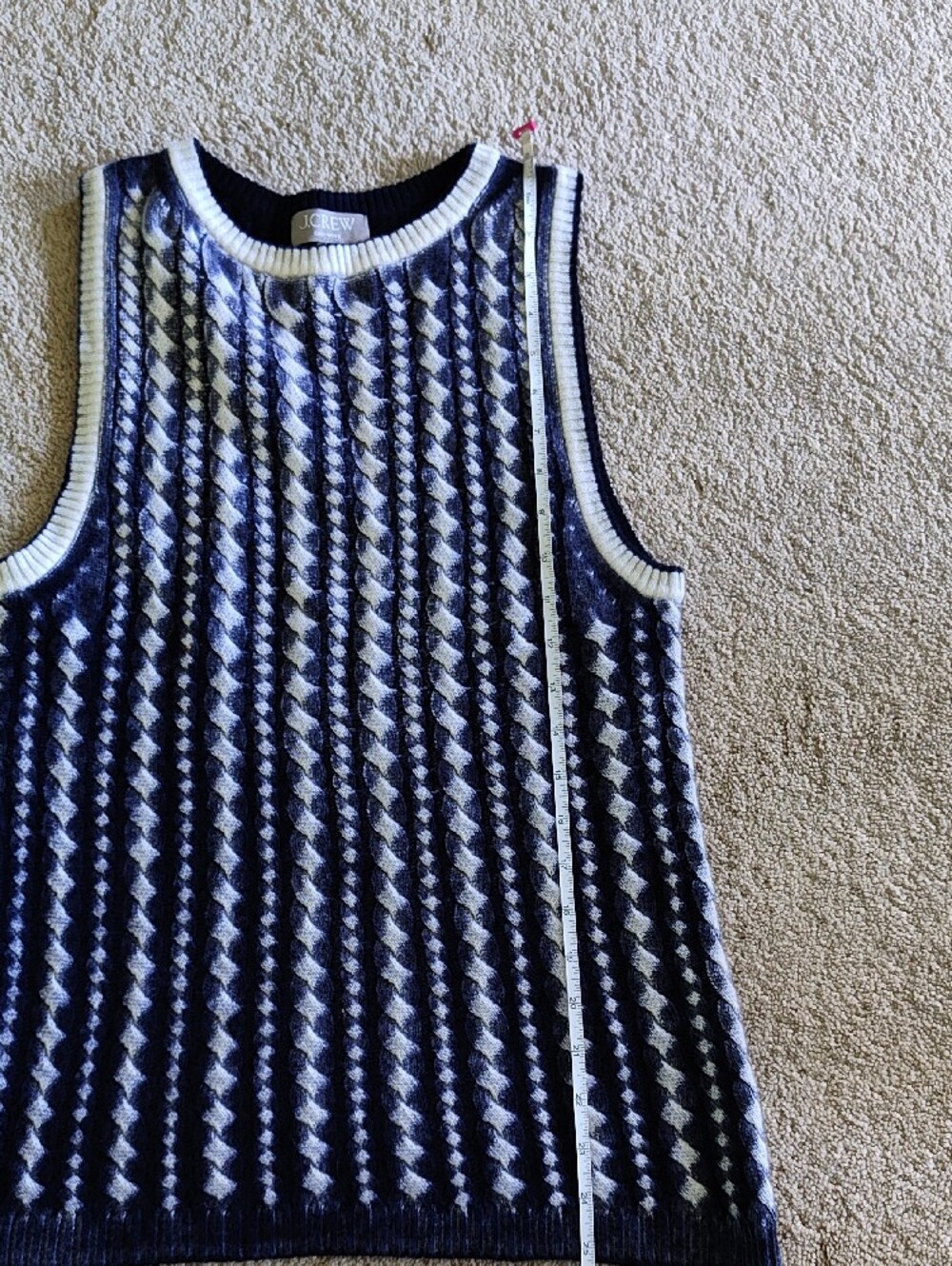 J. Crew Cashmere Navy and White Cable Knit Sleeveless Sweater - Picture 9 of 10